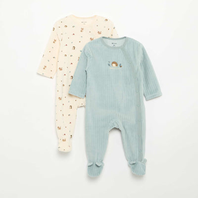 Lot de 2 pyjama en velours avec pieds BLEU
