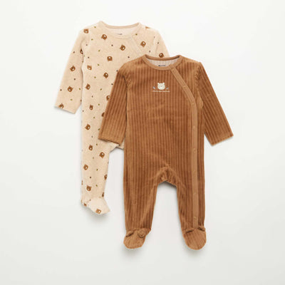 Lot de 2 pyjama en velours avec pieds MARRON