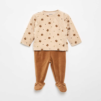 Pyjama 2 pièces en velours MARRON