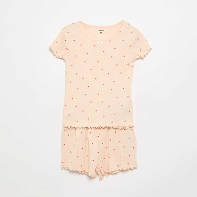 Ensemble de pyjama t-shirt + short en maille pointelle - 2 pièces ROSE