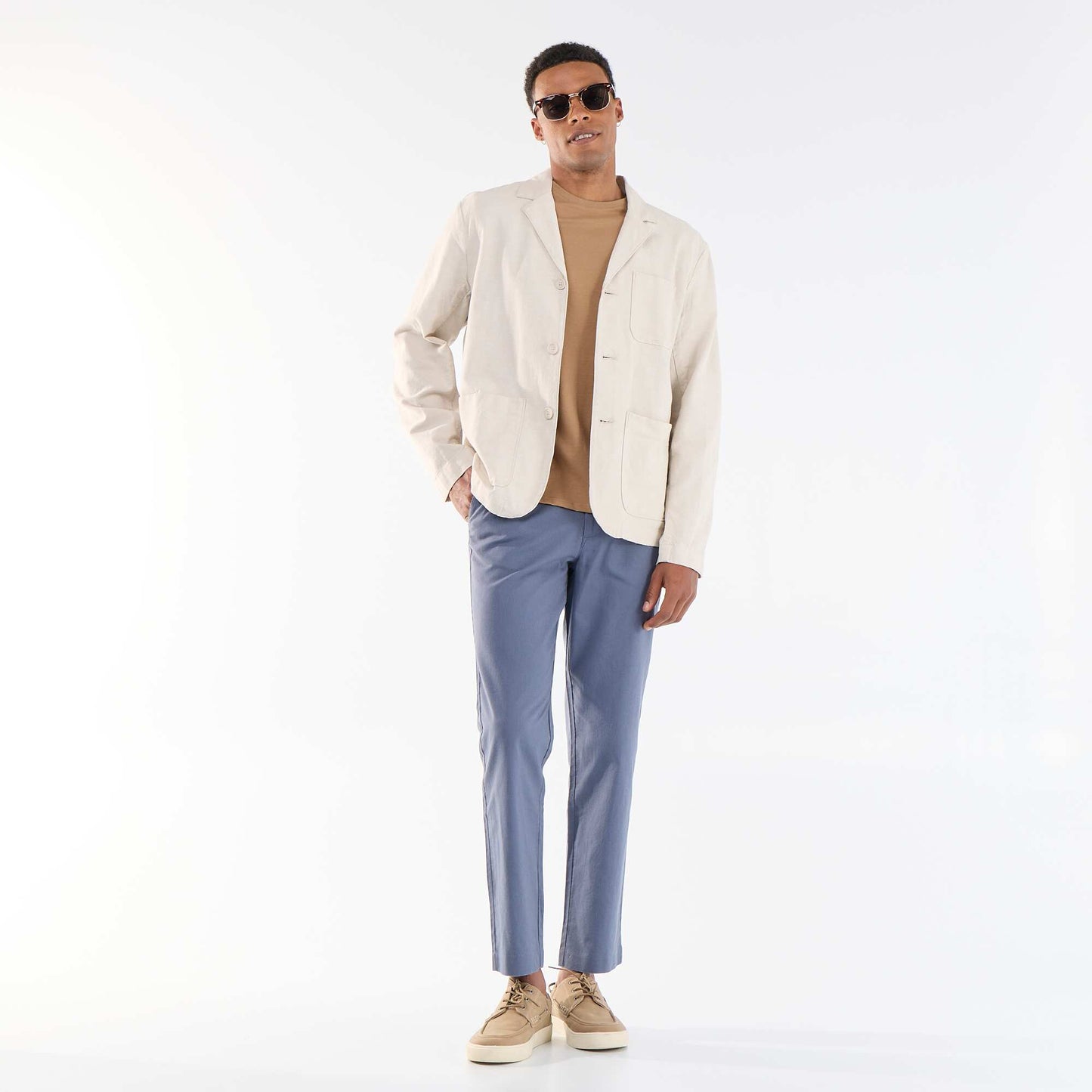 Veste en coton et lin avec poches plaquées BEIGE