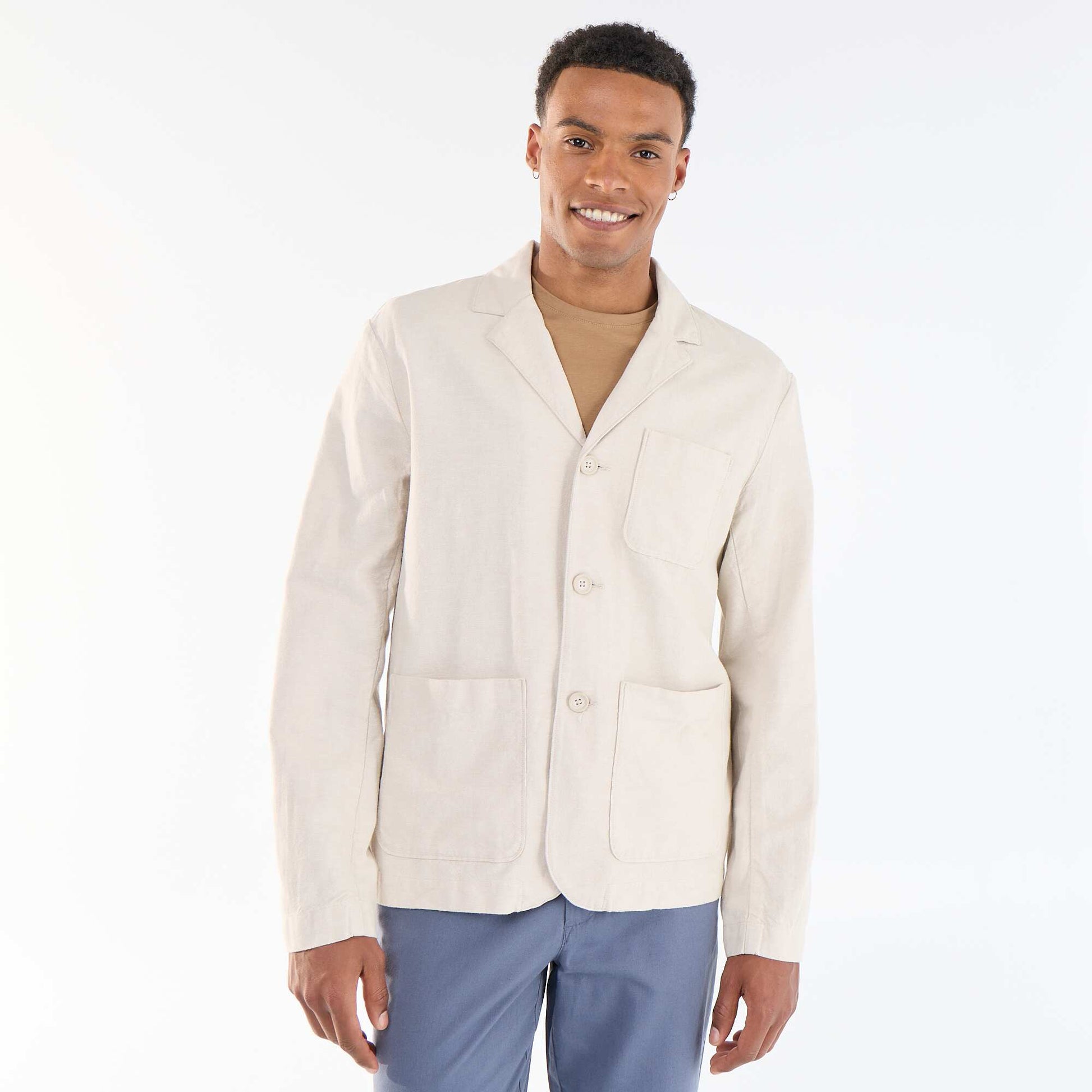 Veste en coton et lin avec poches plaquées BEIGE