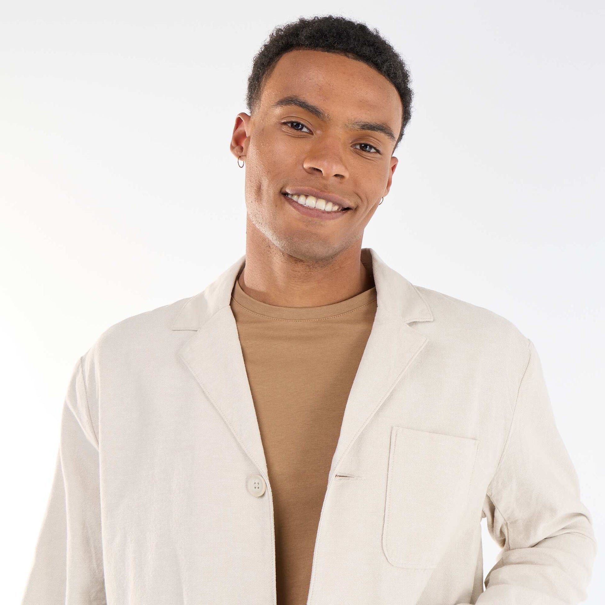 Veste en coton et lin avec poches plaquées BEIGE