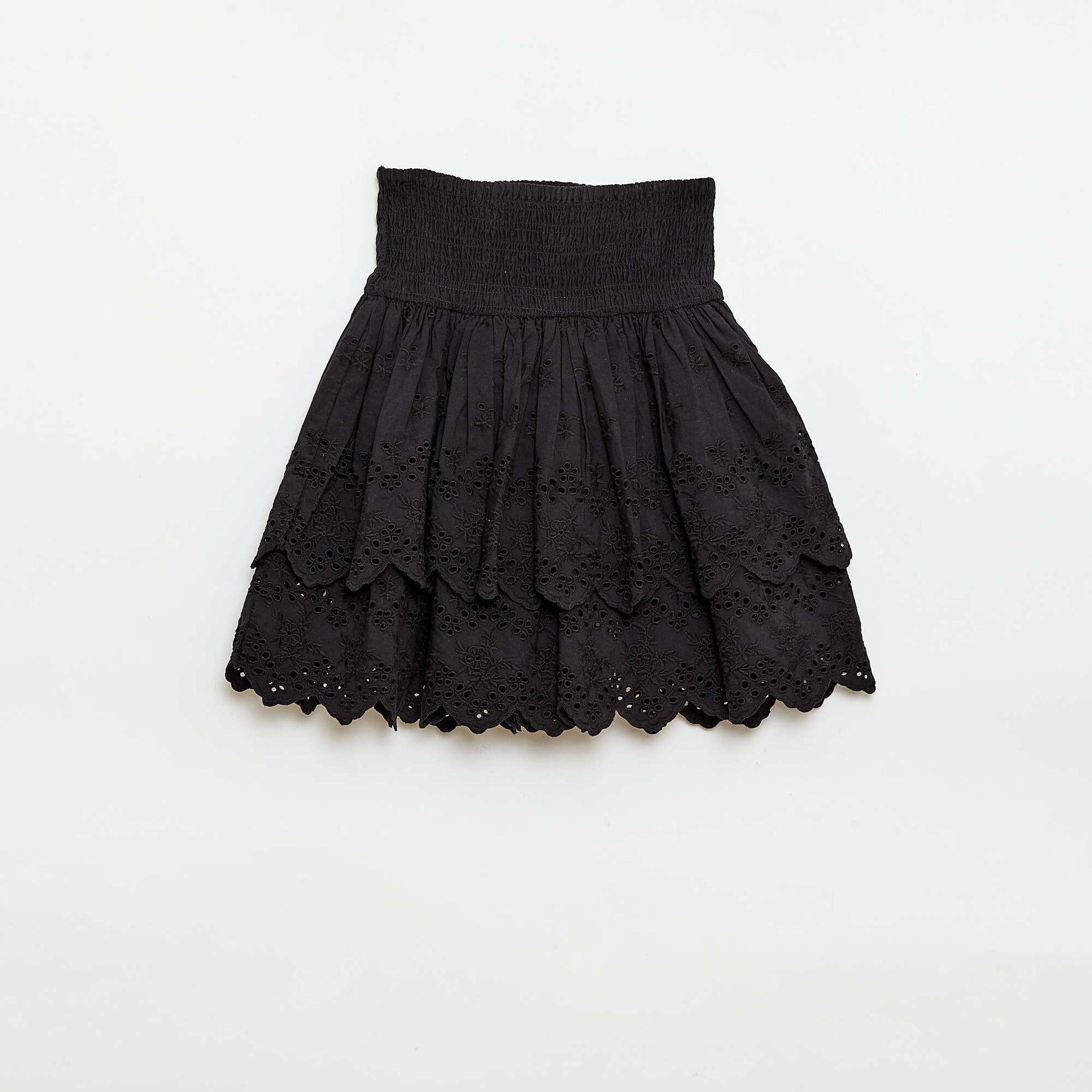 Jupe à volants et broderies anglaises NOIR