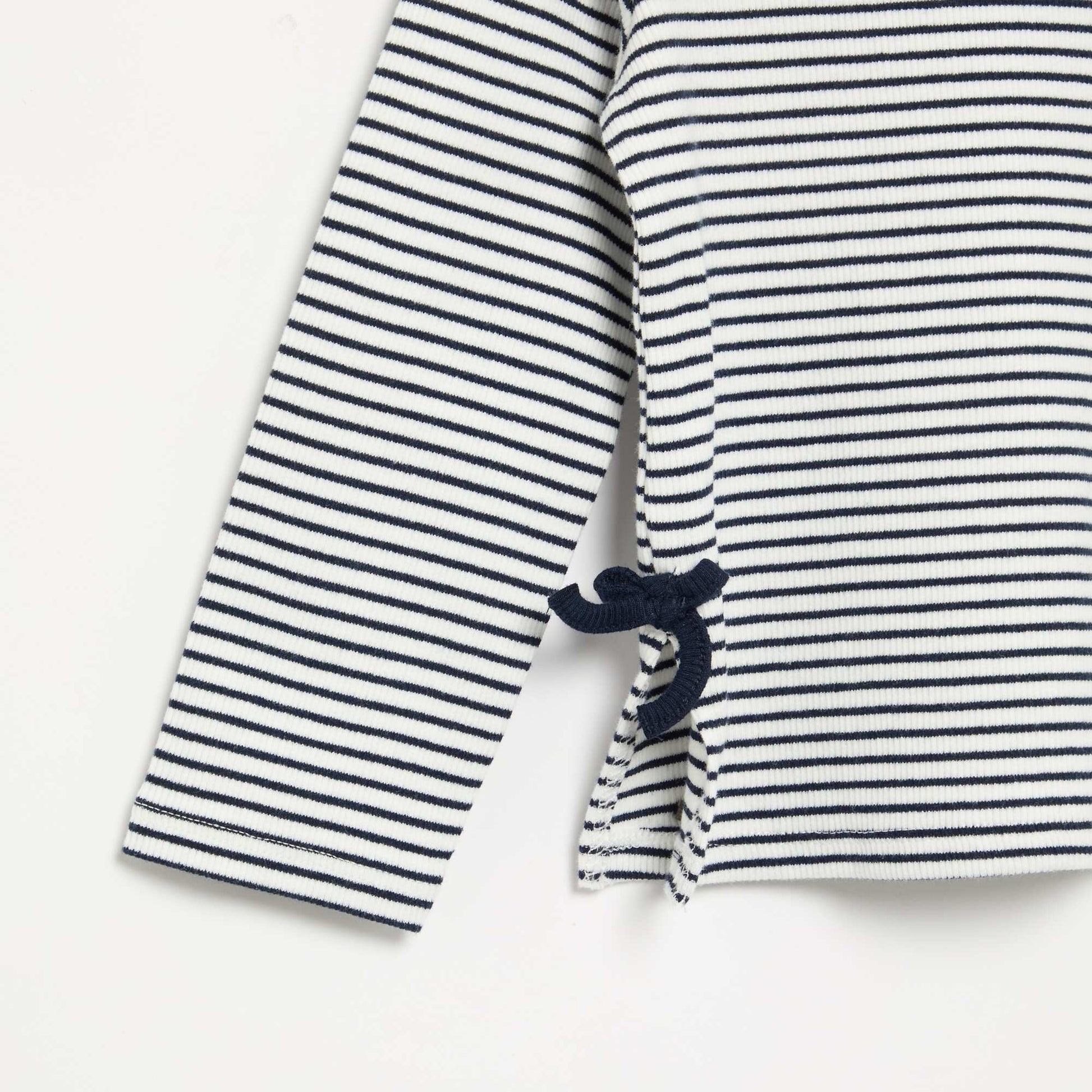 T-shirt côtelé à manches longues avec nœud BLEU