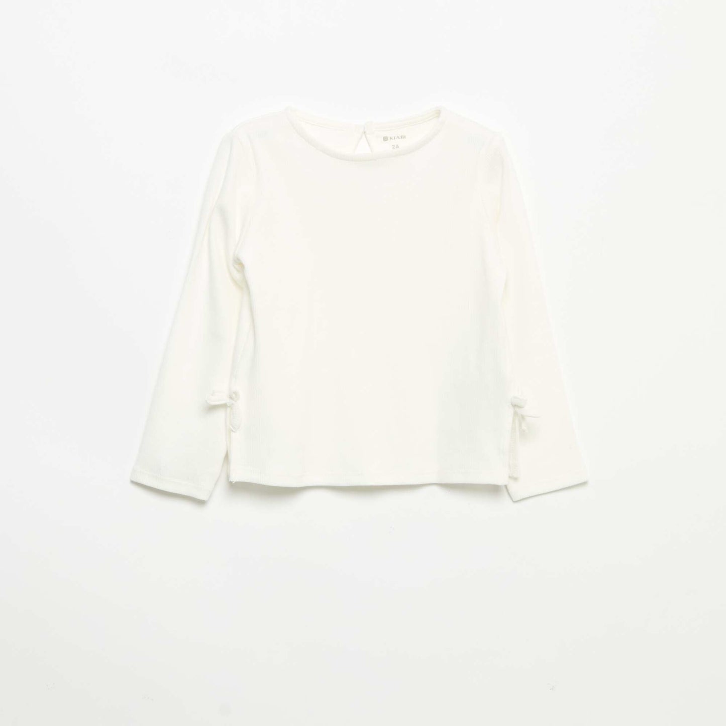 T-shirt côtelé à manches longues avec nœud BLANC