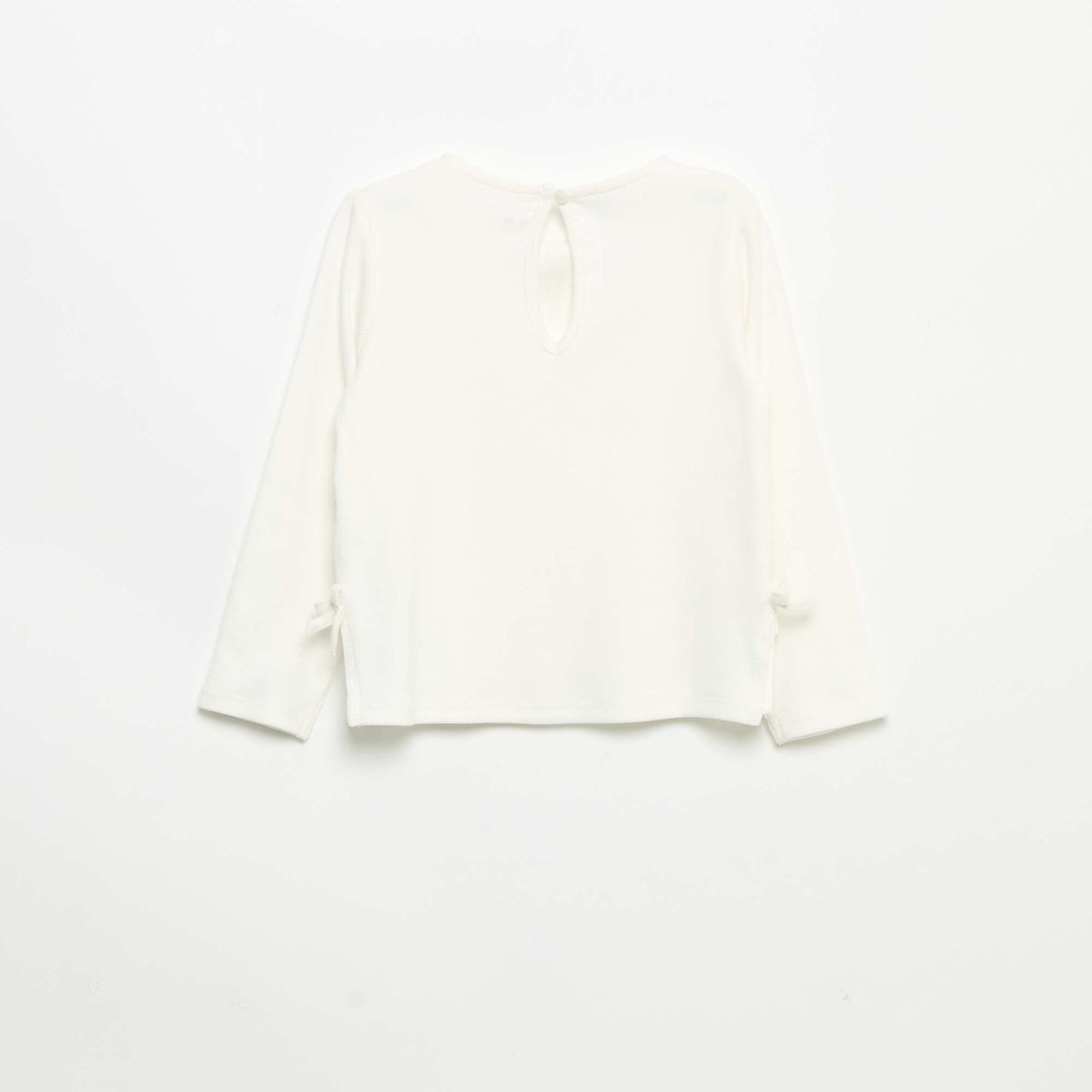 T-shirt côtelé à manches longues avec nœud BLANC