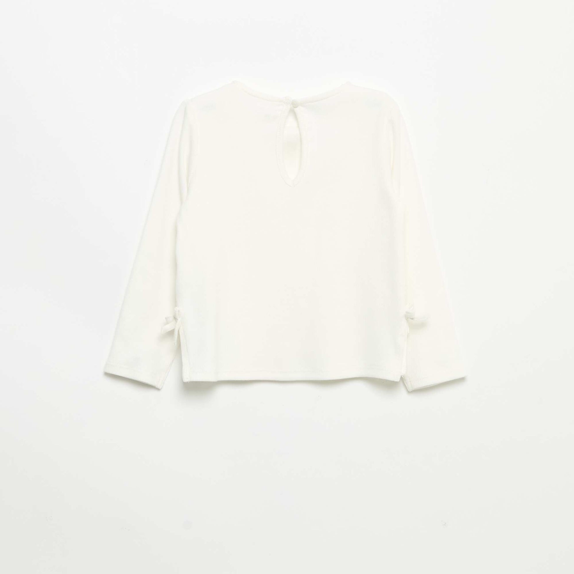 T-shirt côtelé à manches longues avec nœud BLANC