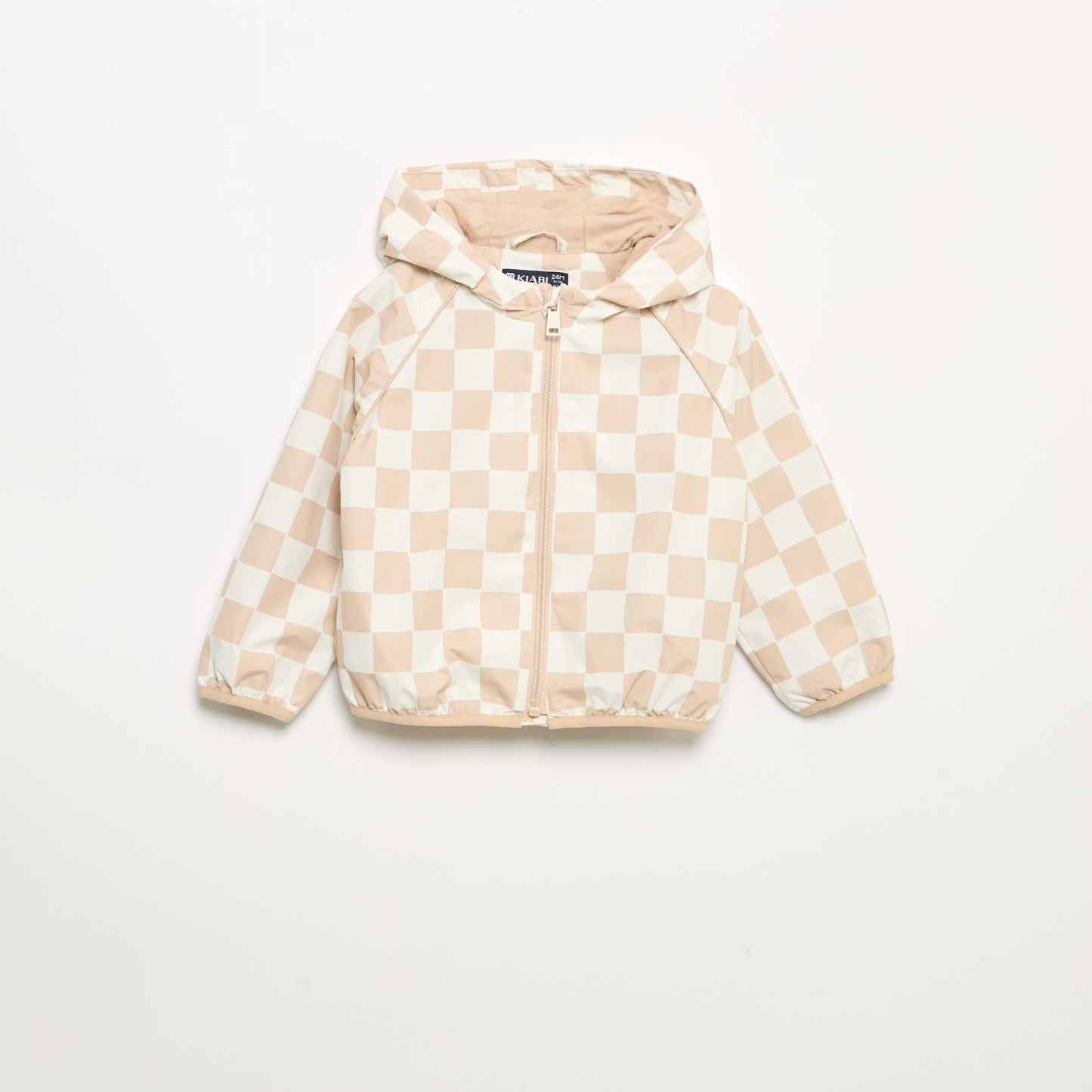Coupe-vent à capuche et à carreaux BEIGE