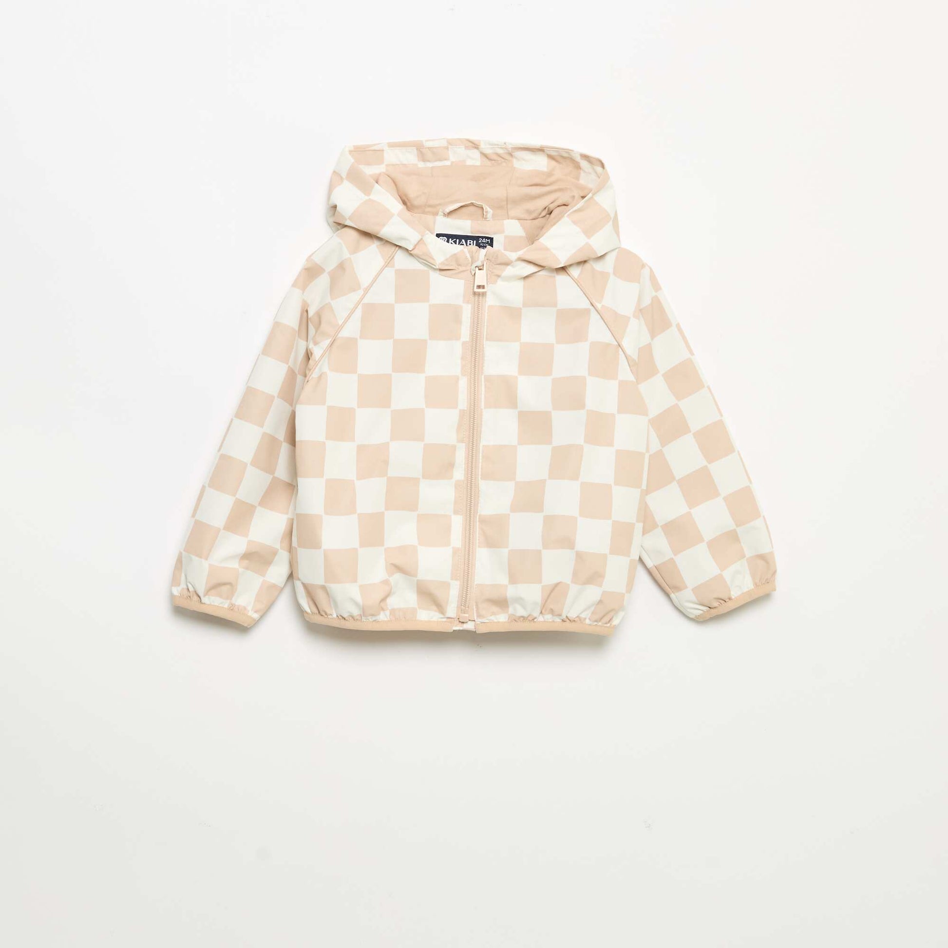 Coupe-vent à capuche et à carreaux BEIGE