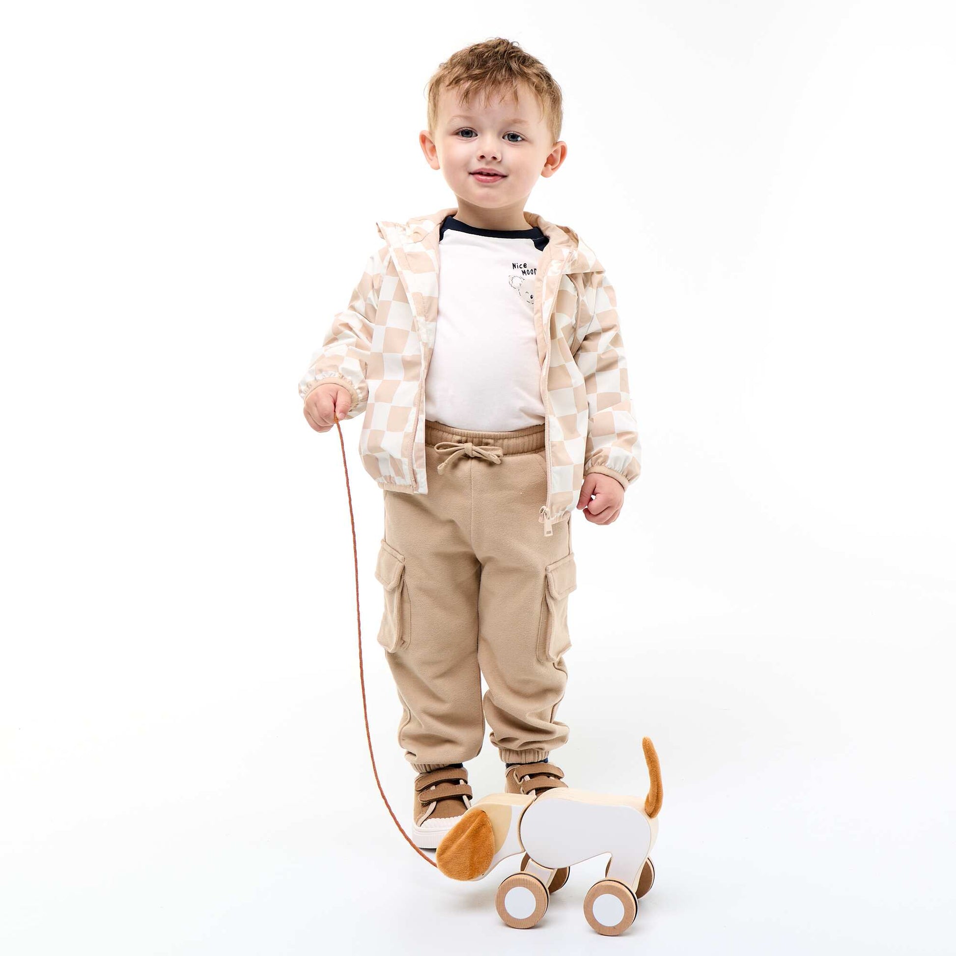 Coupe-vent à capuche et à carreaux BEIGE
