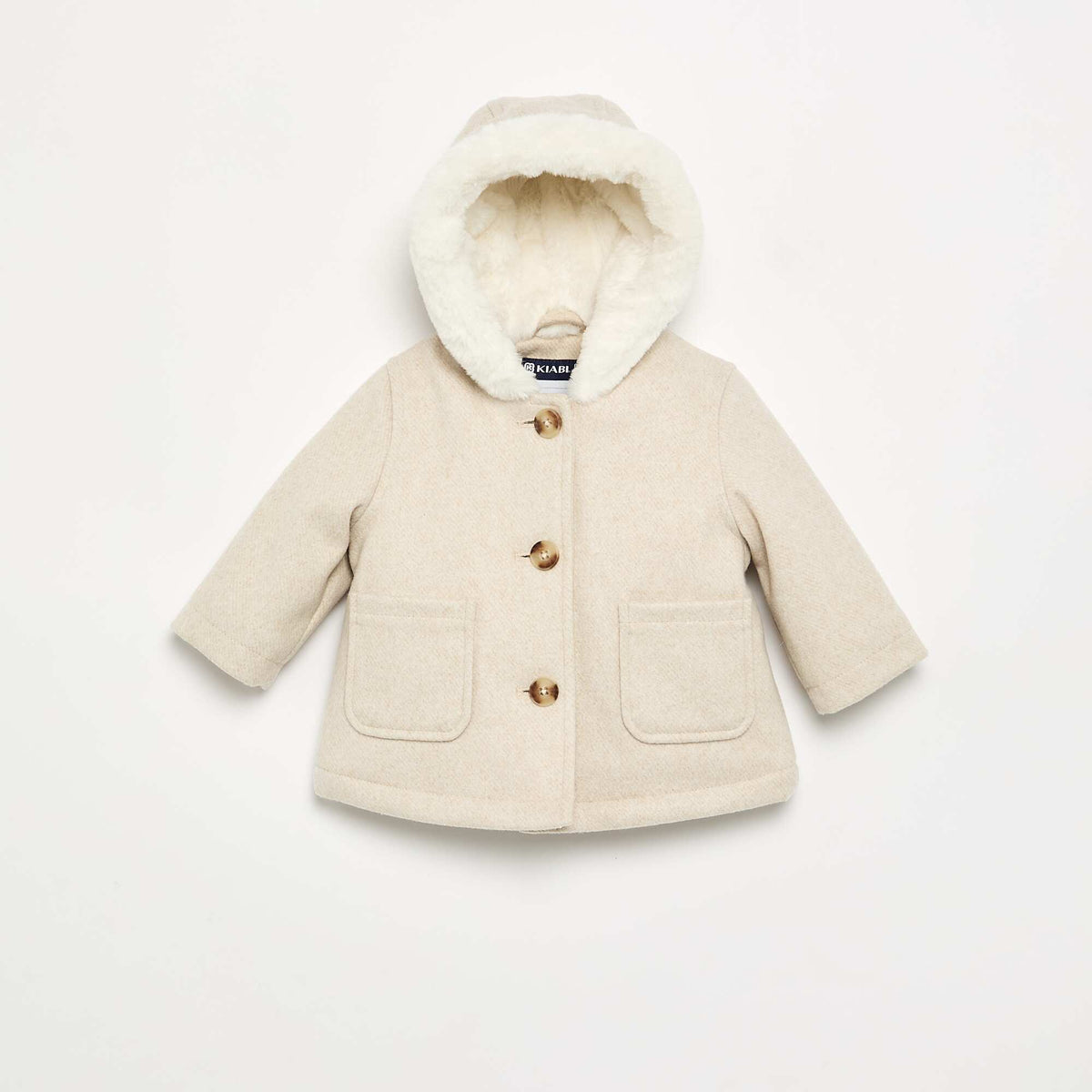 Manteau façon lainage doublé en fausse fourrure BEIGE