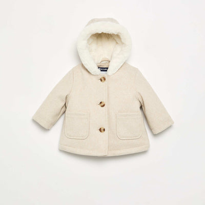 Manteau façon lainage doublé en fausse fourrure BEIGE