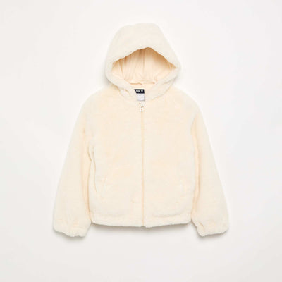 Blouson à capuche en fausse fourrure BLANC