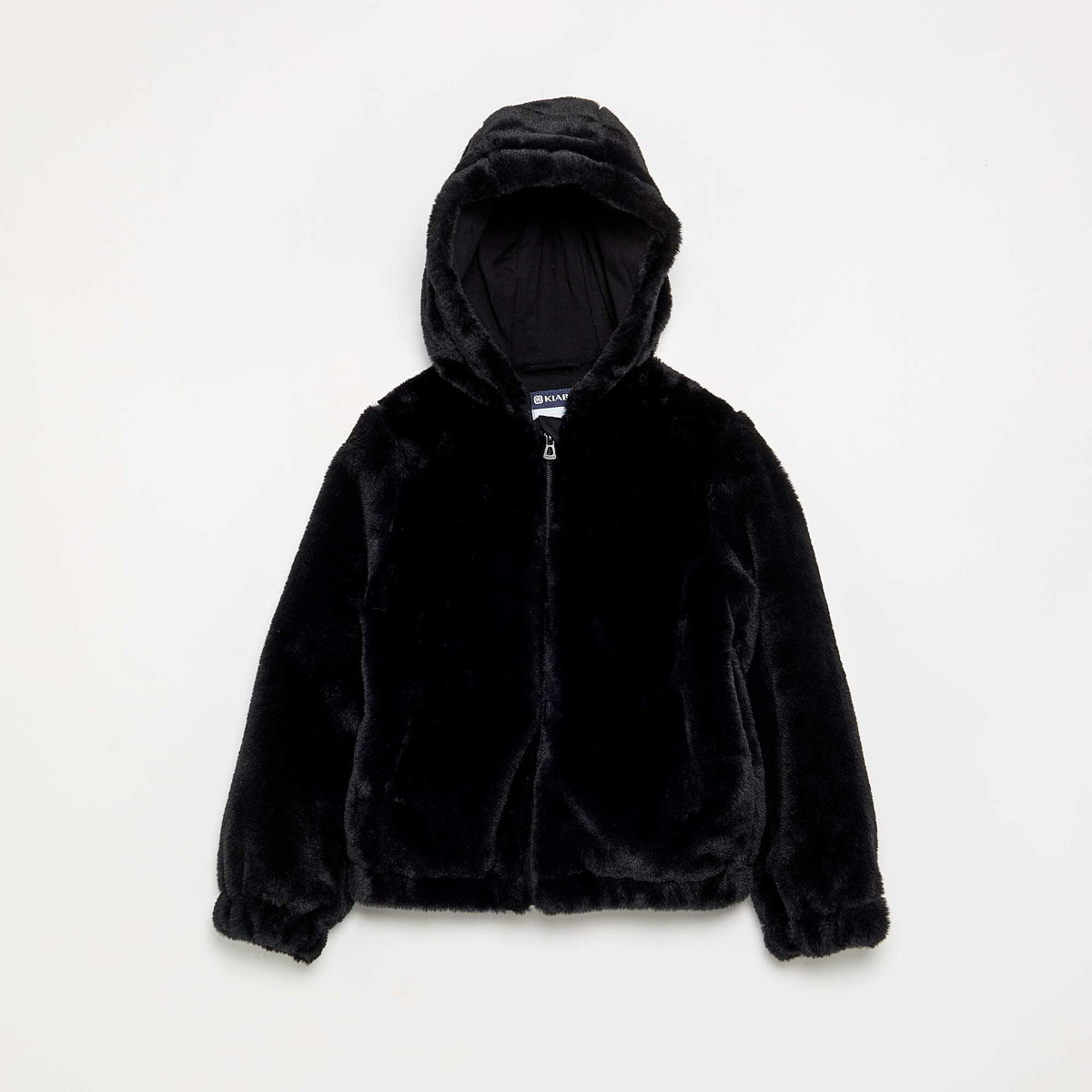 Blouson à capuche en fausse fourrure NOIR