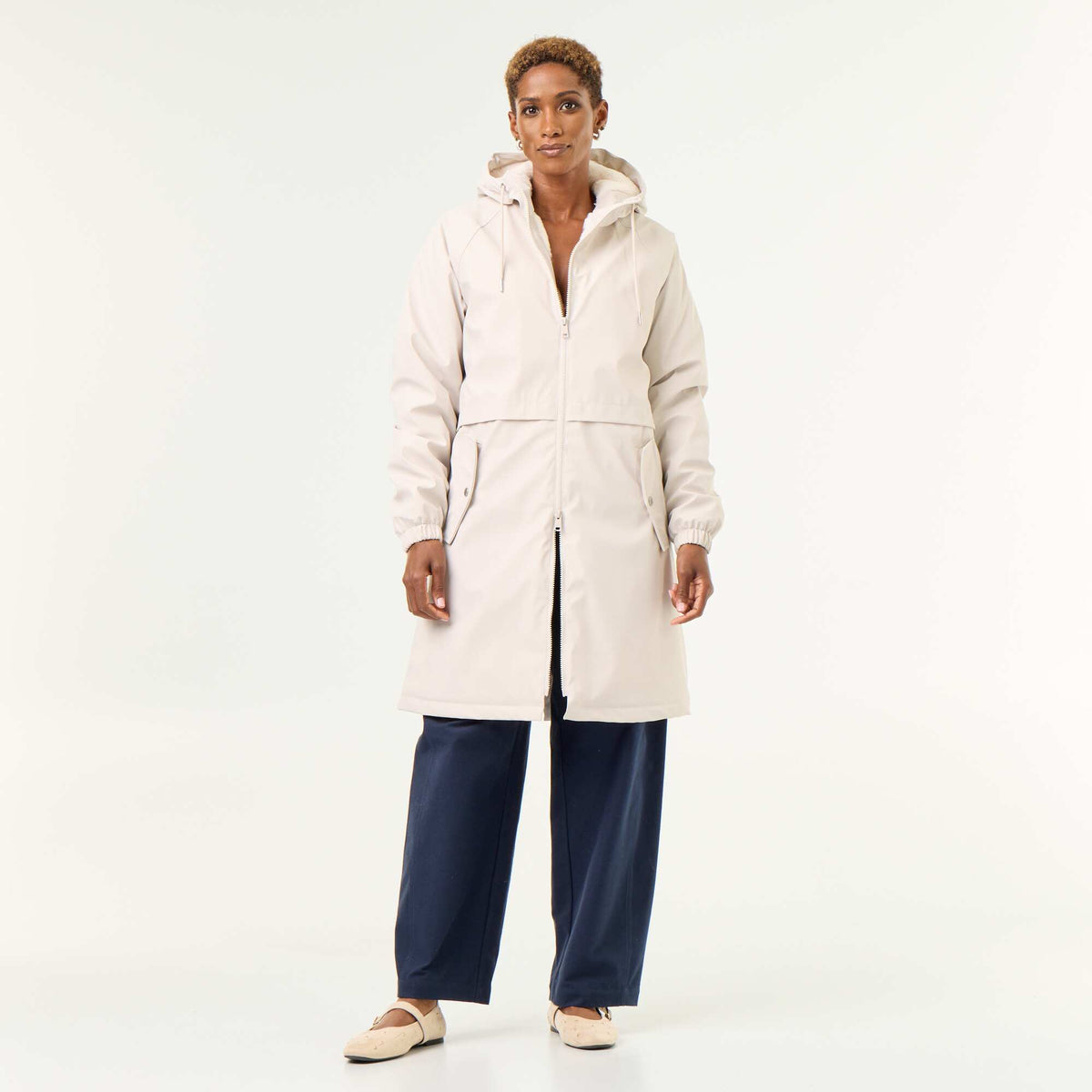 Parka droite doublée en fausse fourrure GRIS
