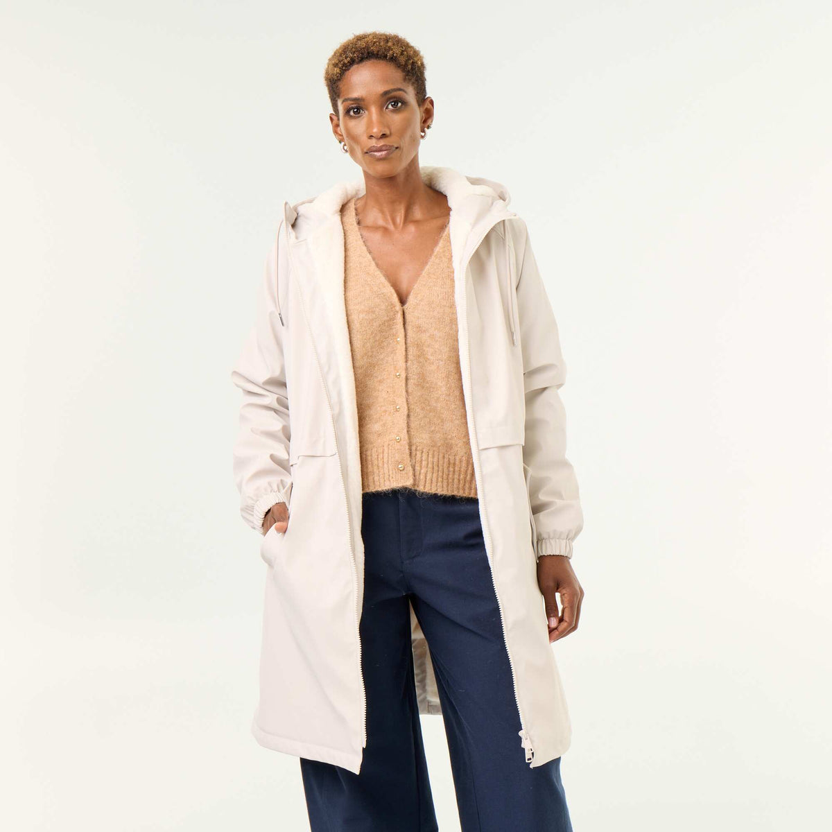 Parka droite doublée en fausse fourrure GRIS