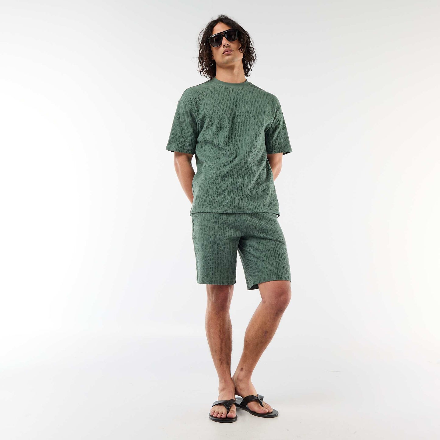 T-shirt imprimé à manches courtes en nid d'abeilles VERT