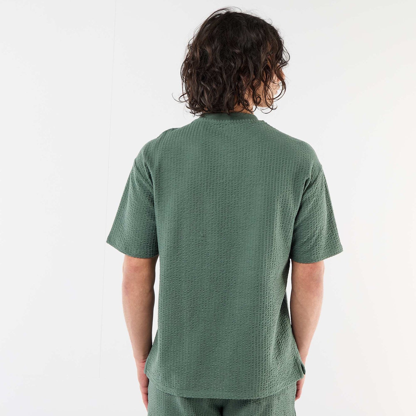 T-shirt imprimé à manches courtes en nid d'abeilles VERT