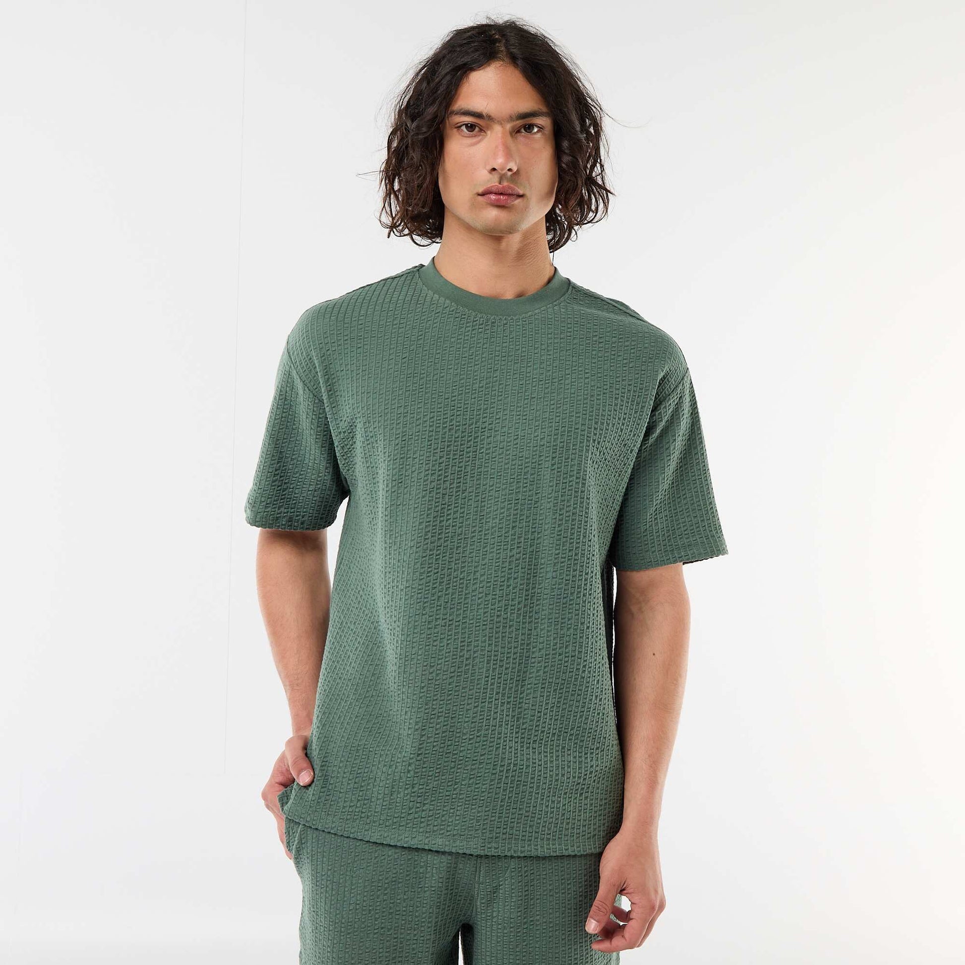 T-shirt imprimé à manches courtes en nid d'abeilles VERT