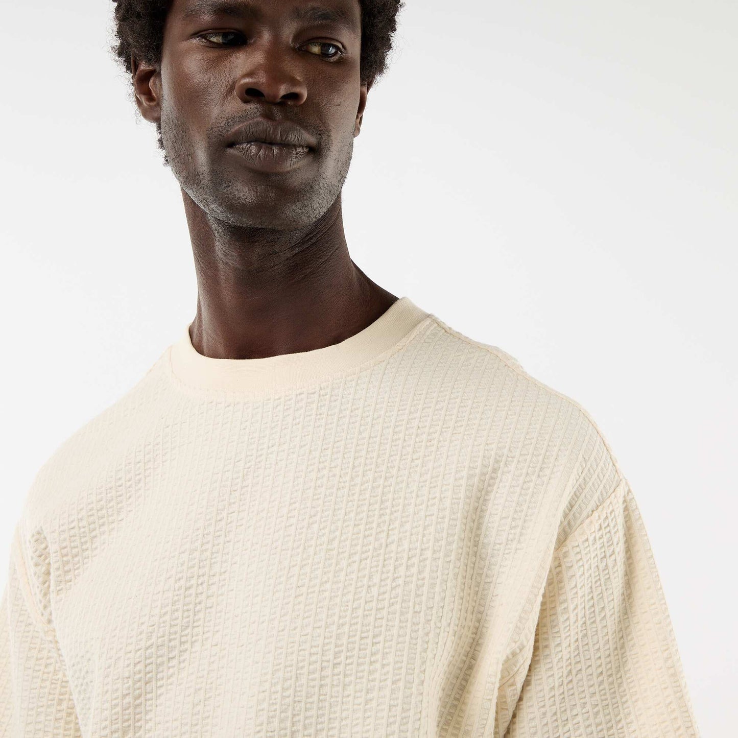 T-shirt imprimé à manches courtes en nid d'abeilles BLANC