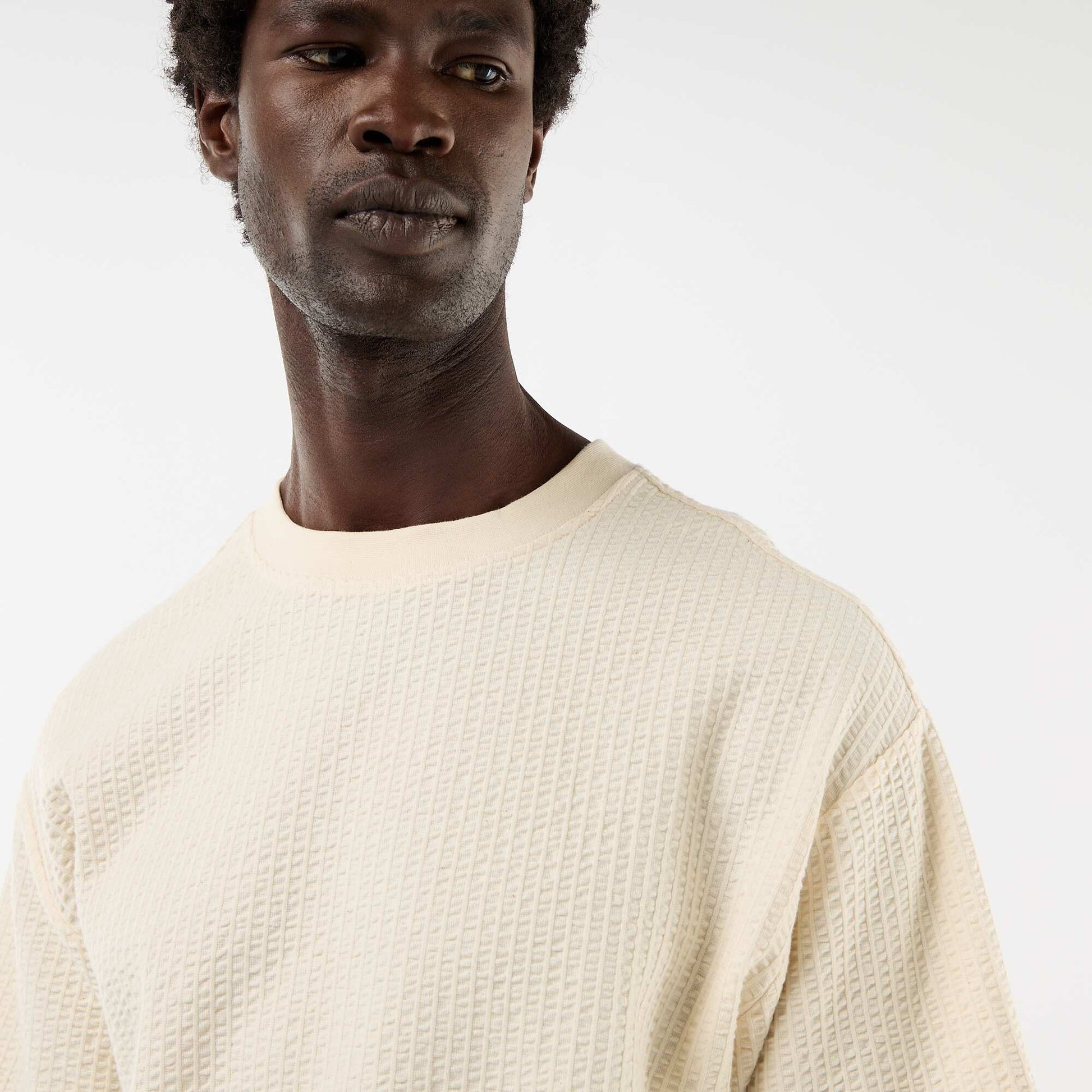 T-shirt imprimé à manches courtes en nid d'abeilles BLANC