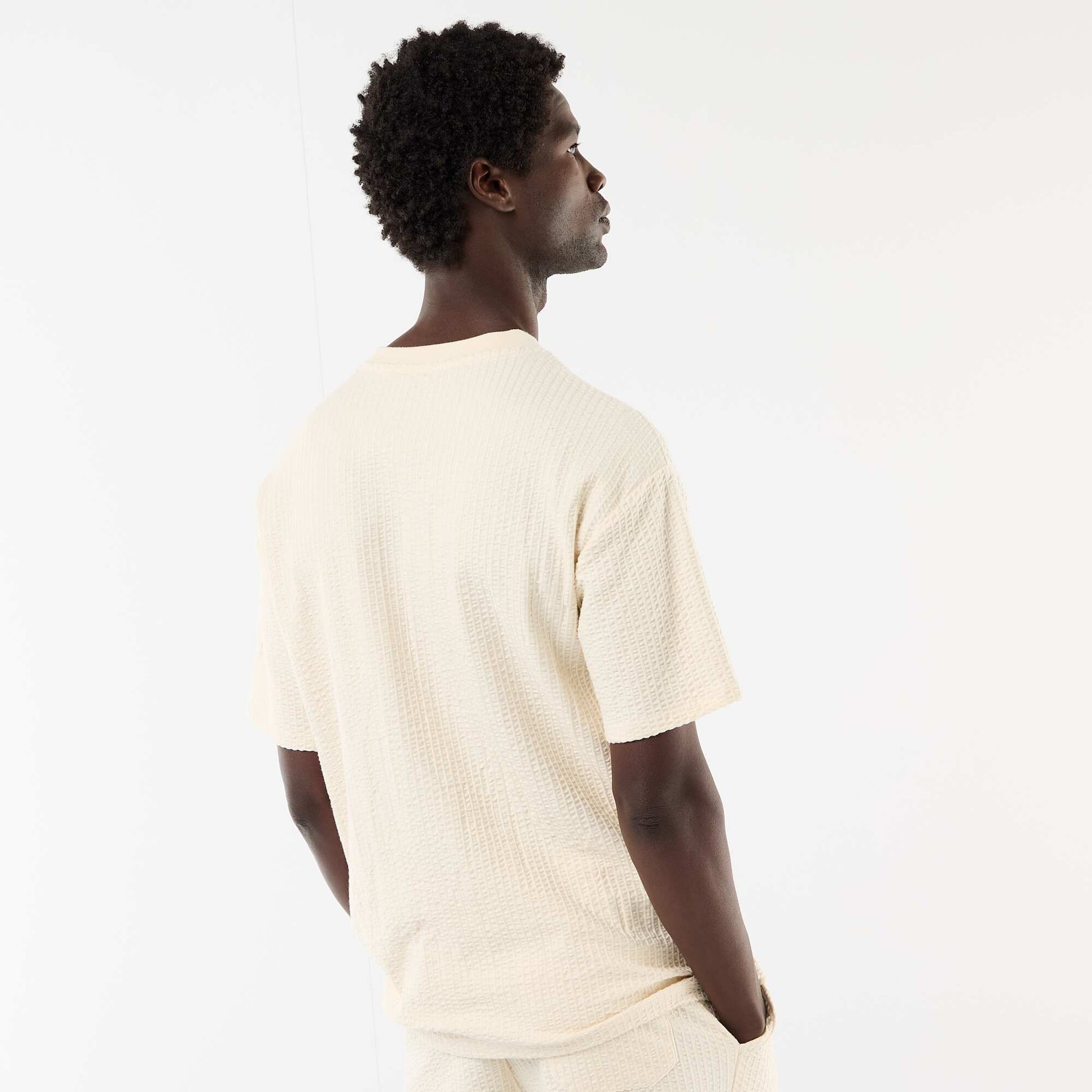 T-shirt imprimé à manches courtes en nid d'abeilles BLANC
