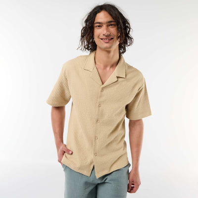 Chemise en maille gaufrée à manches courtes BEIGE