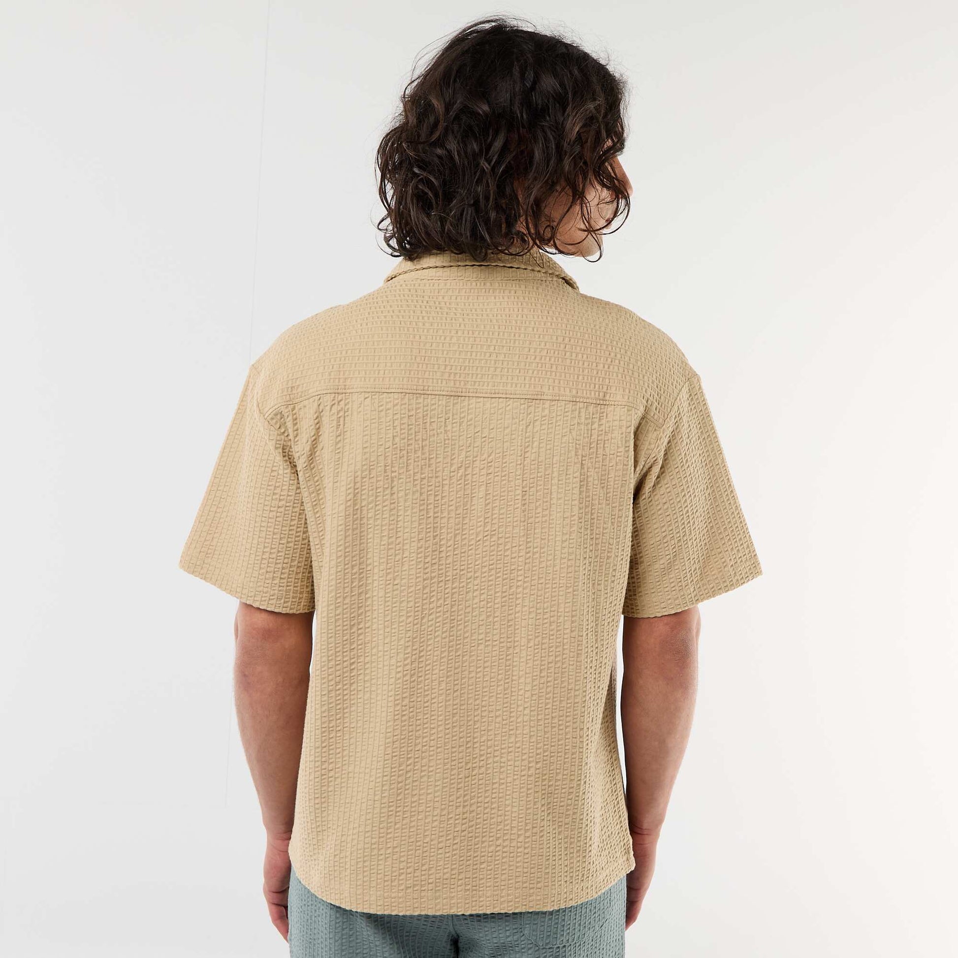Chemise en maille gaufrée à manches courtes BEIGE