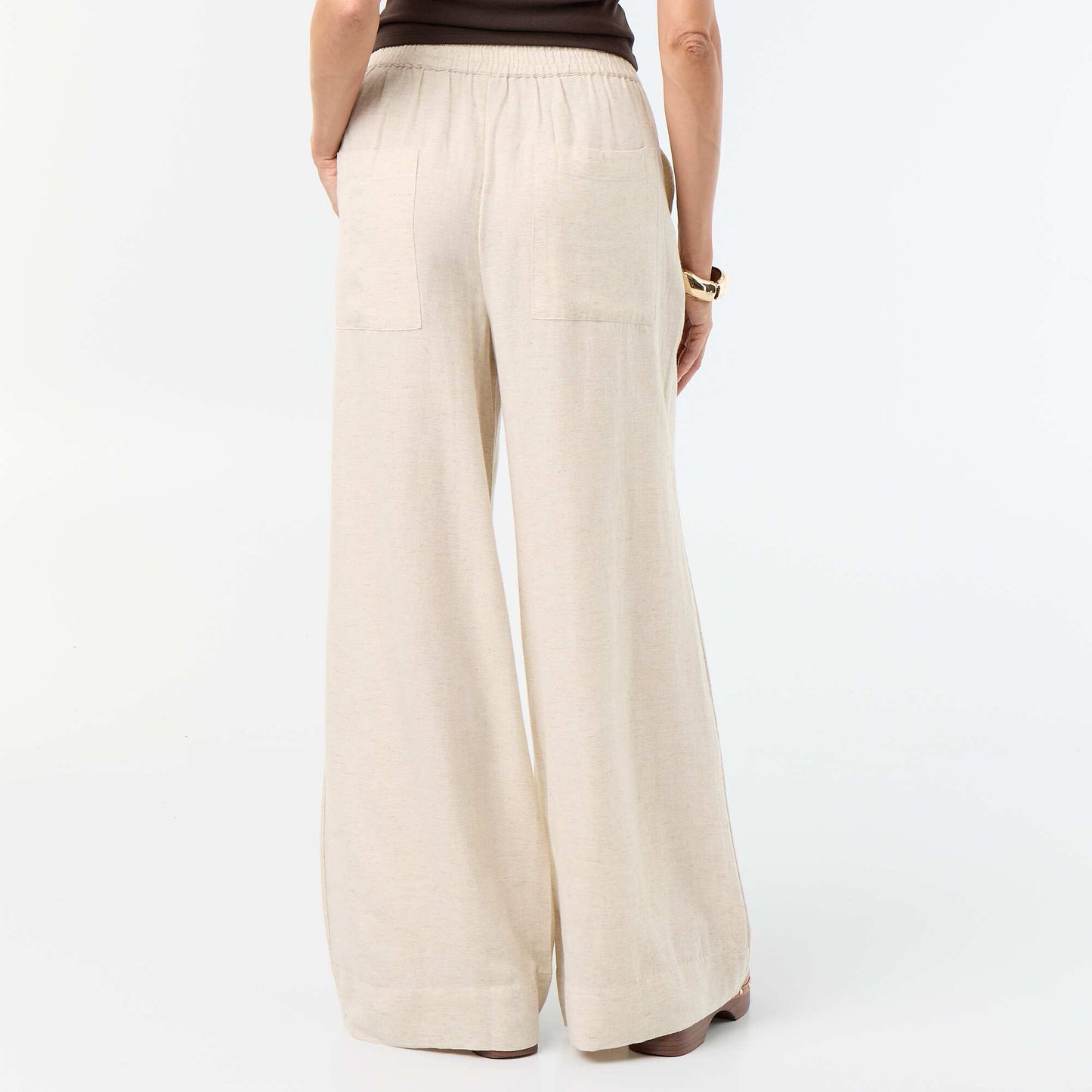 Pantalon large à la taille élastiquée BEIGE
