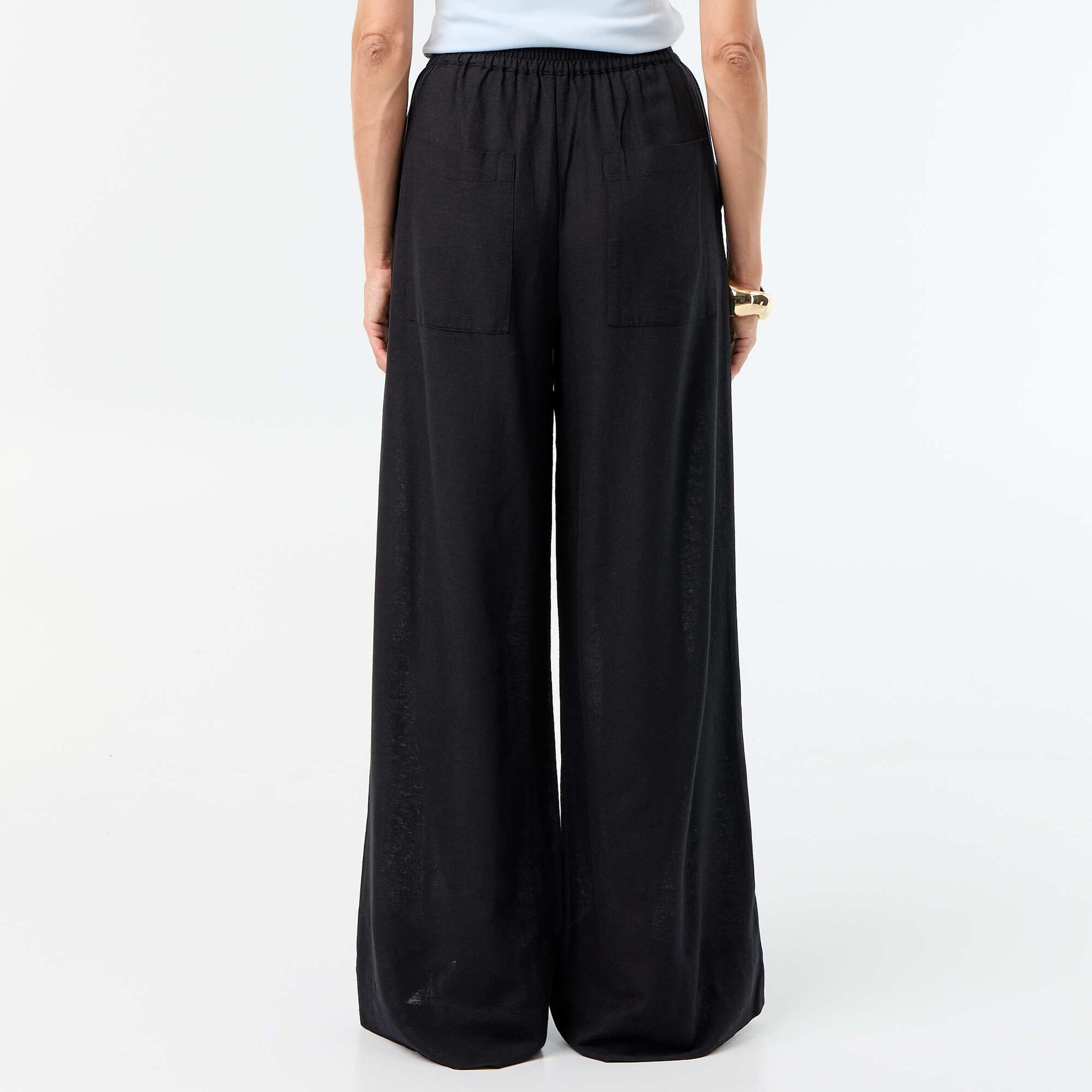 Pantalon large à la taille élastiquée NOIR