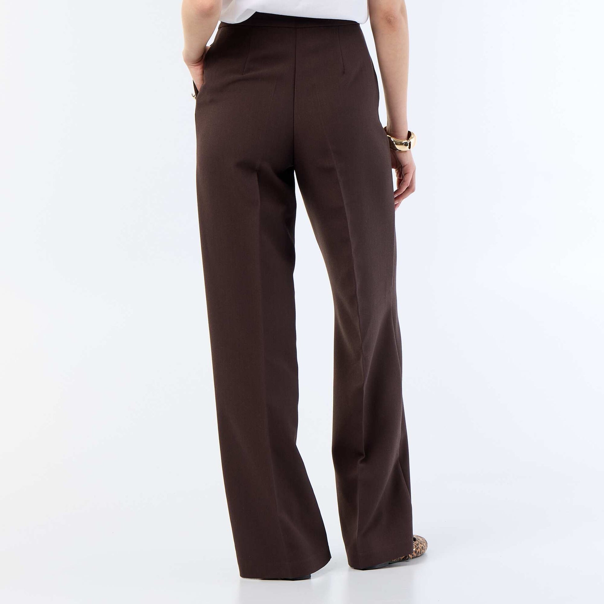 Pantalon large avec boutons dorés fantaisies sur les poches MARRON