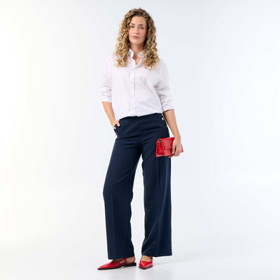 Pantalon large avec boutons dorés fantaisies sur les poches BLEU