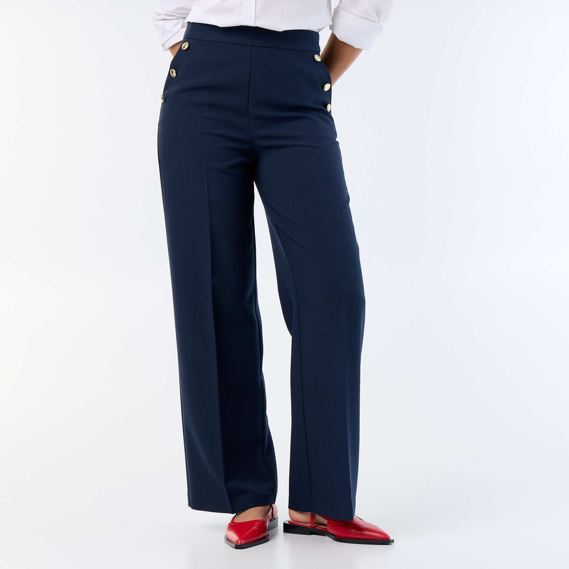 Pantalon large avec boutons dorés fantaisies sur les poches BLEU