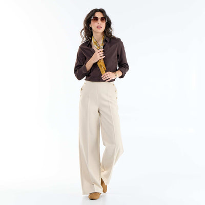 Pantalon large avec boutons dorés fantaisies sur les poches GRIS