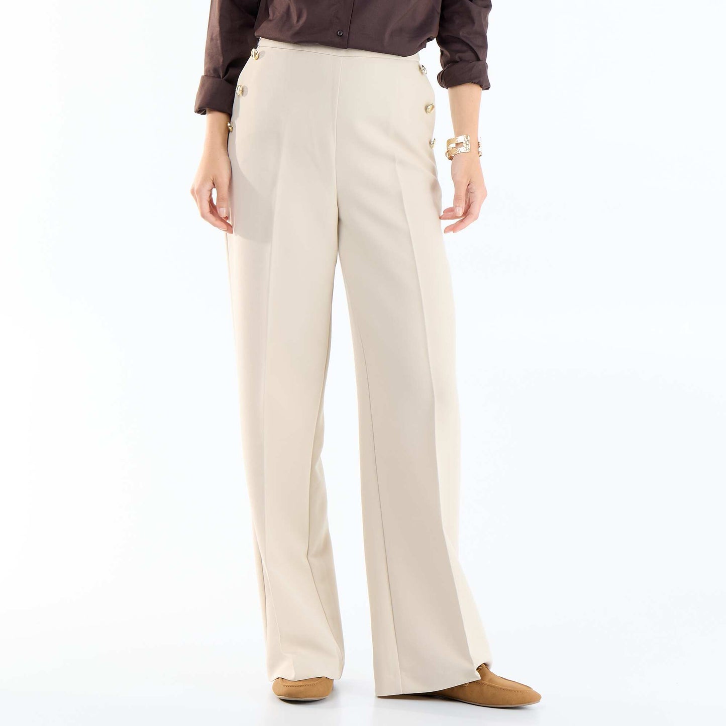 Pantalon large avec boutons dorés fantaisies sur les poches GRIS