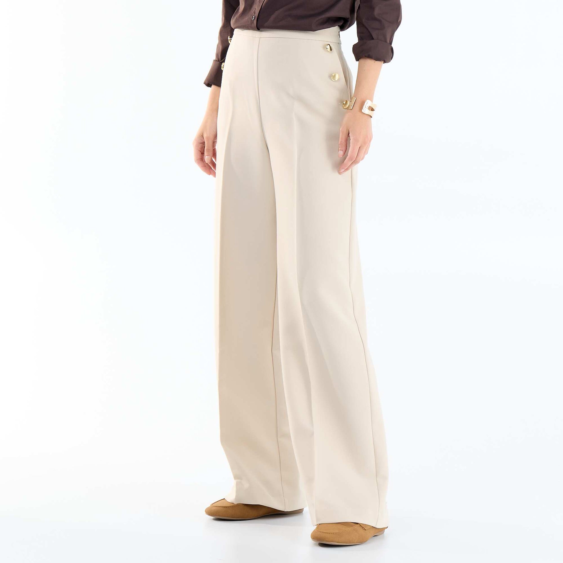 Pantalon large avec boutons dorés fantaisies sur les poches GRIS
