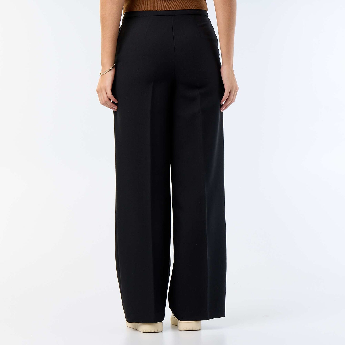 Pantalon large avec boutons dorés fantaisies sur les poches NOIR