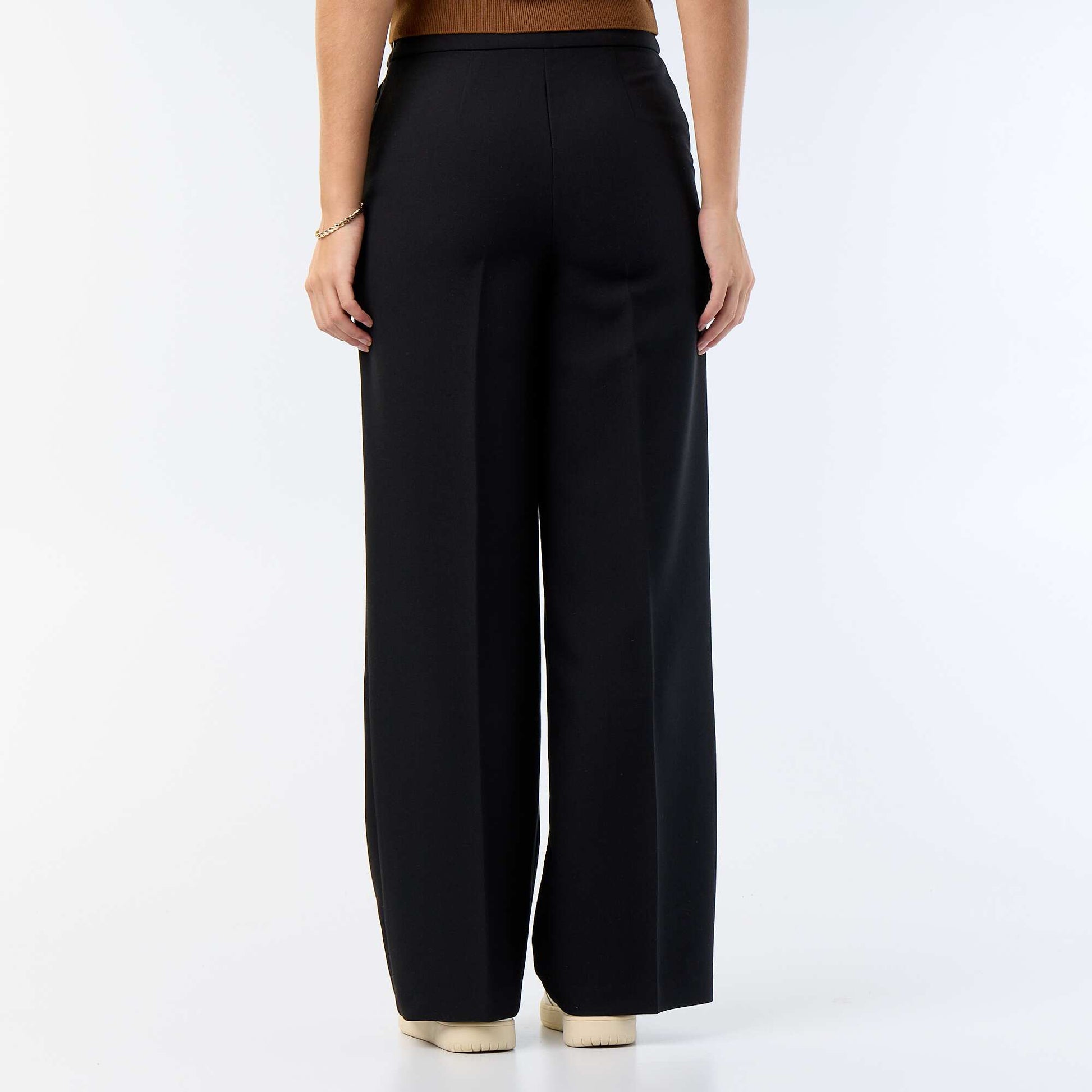 Pantalon large avec boutons dorés fantaisies sur les poches NOIR