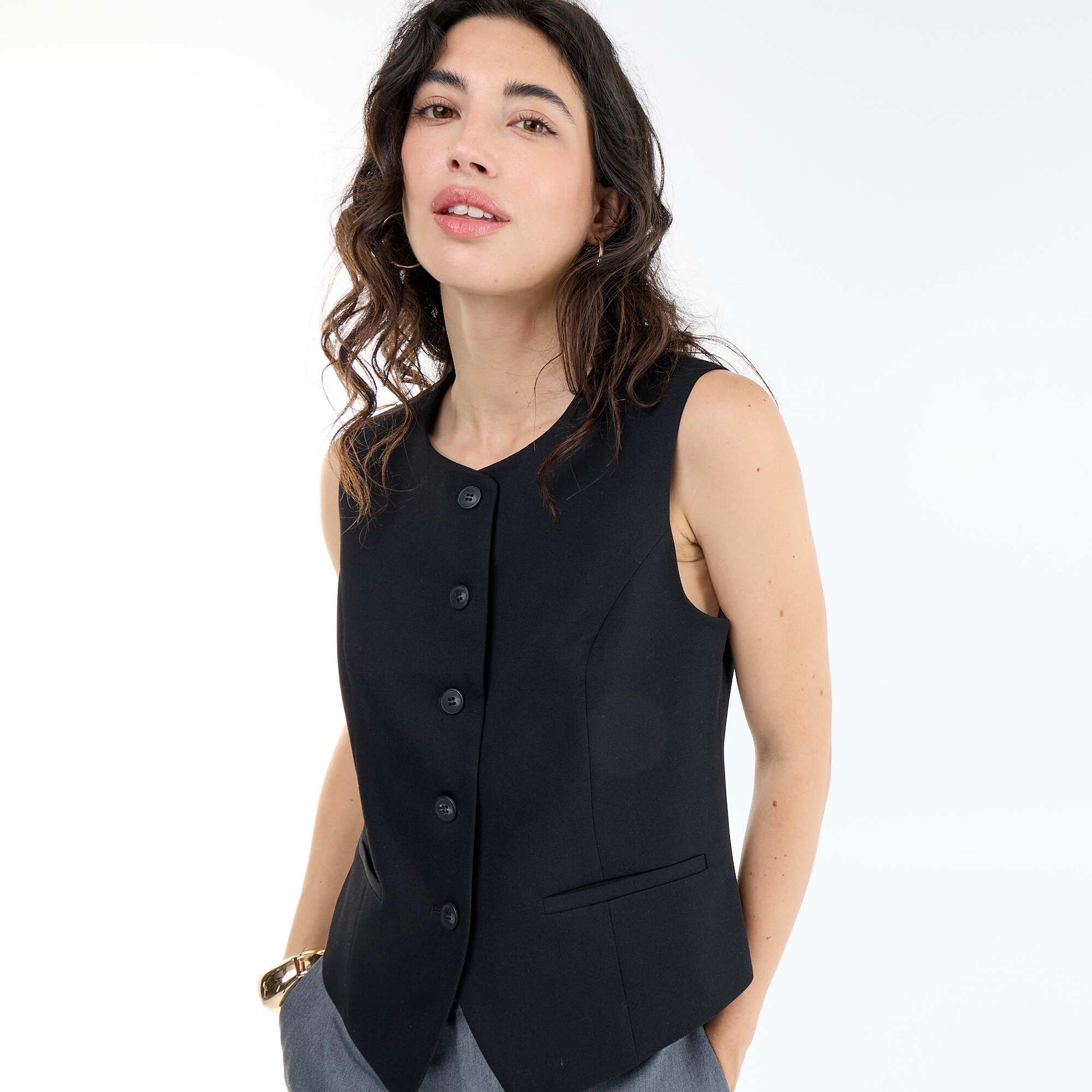 Gilet de costume sans manches uni NOIR