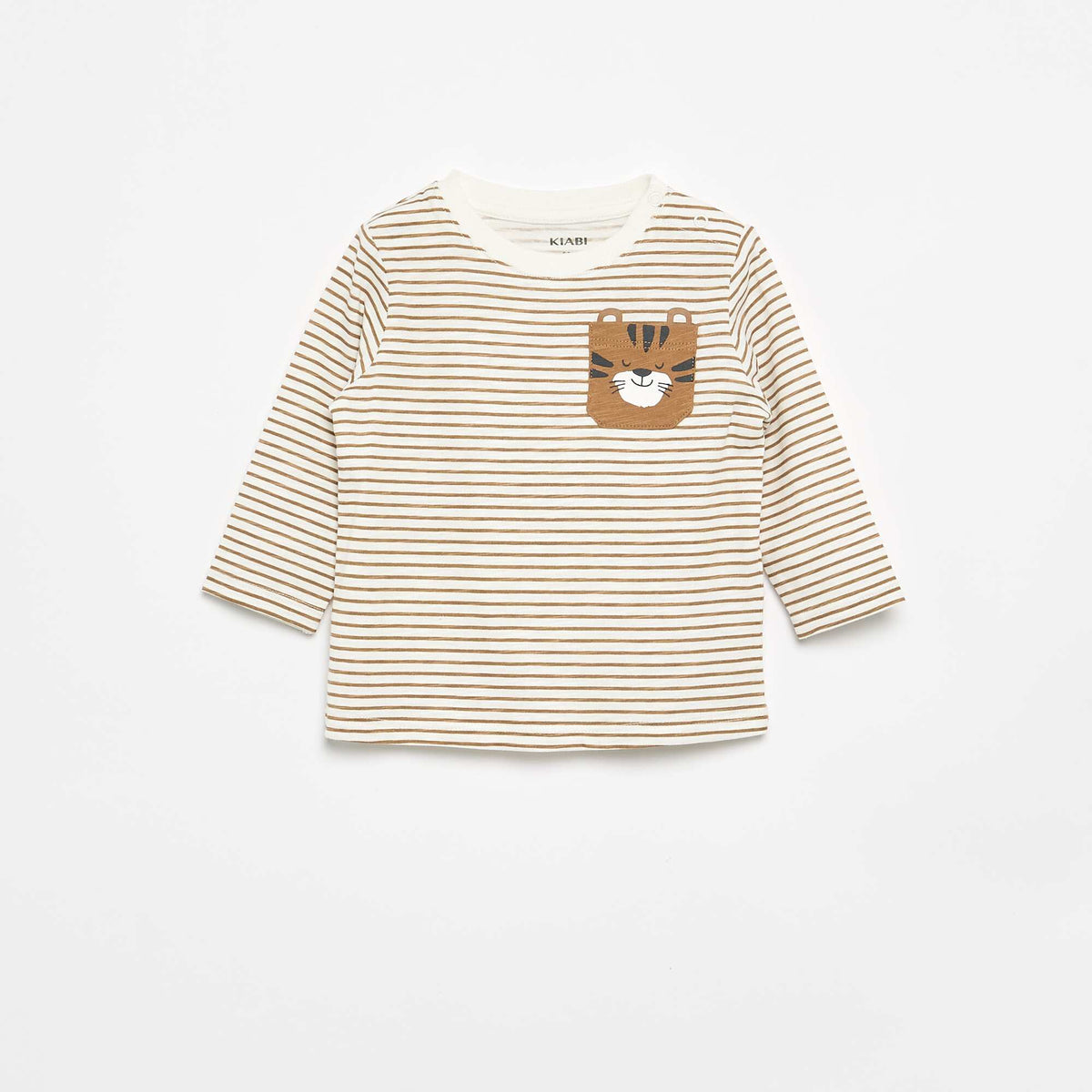 T-shirt en jersey rayé à manches longues BEIGE
