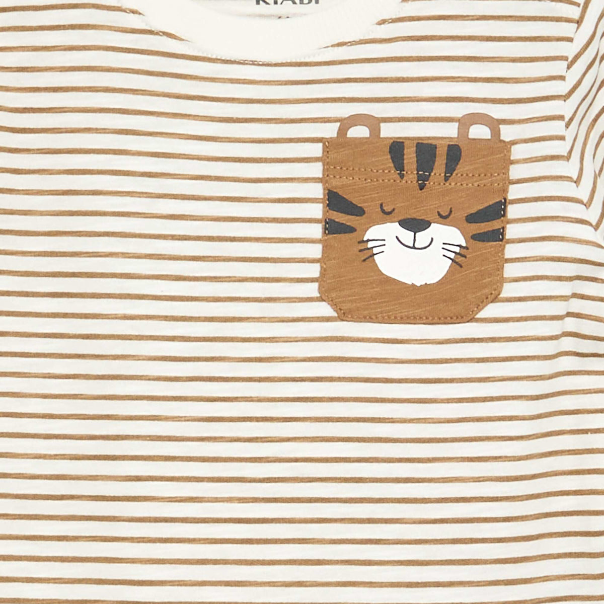 T-shirt en jersey rayé à manches longues BEIGE