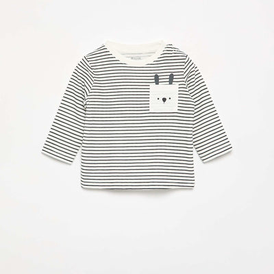 T-shirt en jersey rayé à manches longues GRIS