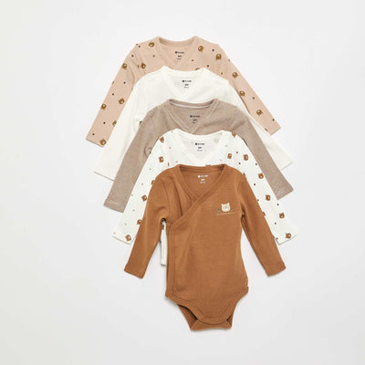 Lot de 5 bodies imprimés en coton MARRON