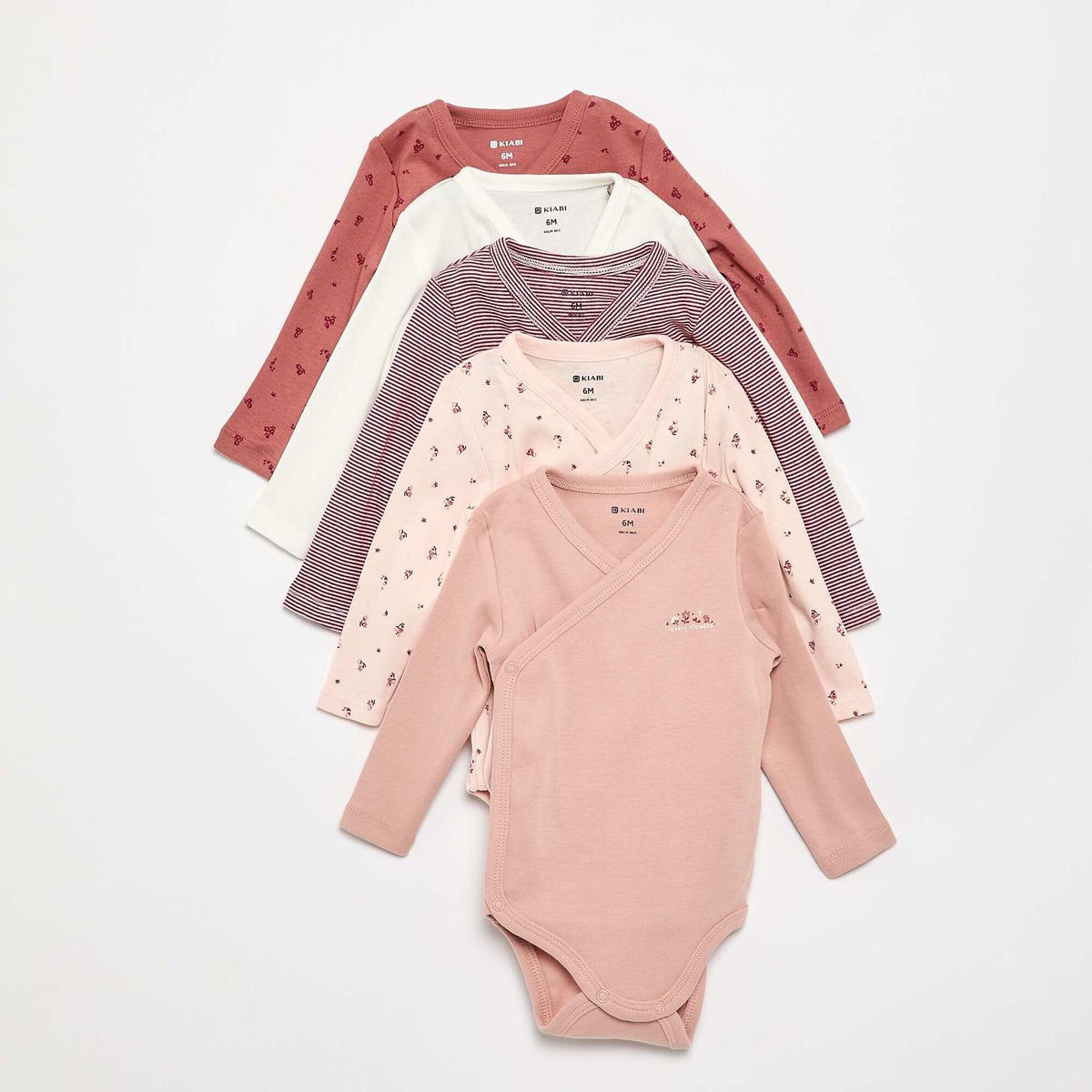 Lot de 5 bodies imprimés en coton ROSE