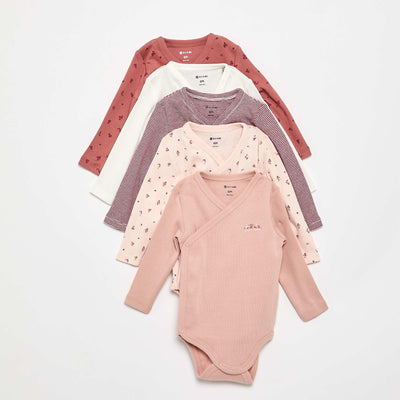 Lot de 5 bodies imprimés en coton ROSE