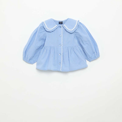 Blouse en popeline avec col claudine BLEU