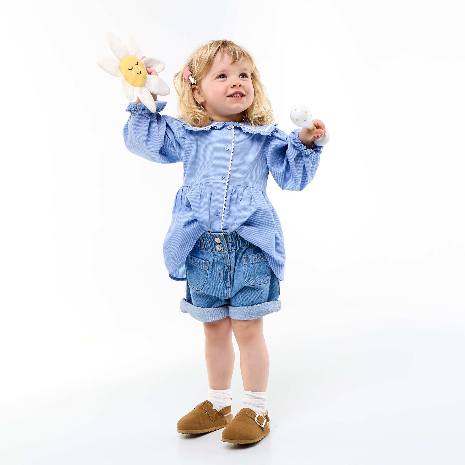 Blouse en popeline avec col claudine BLEU