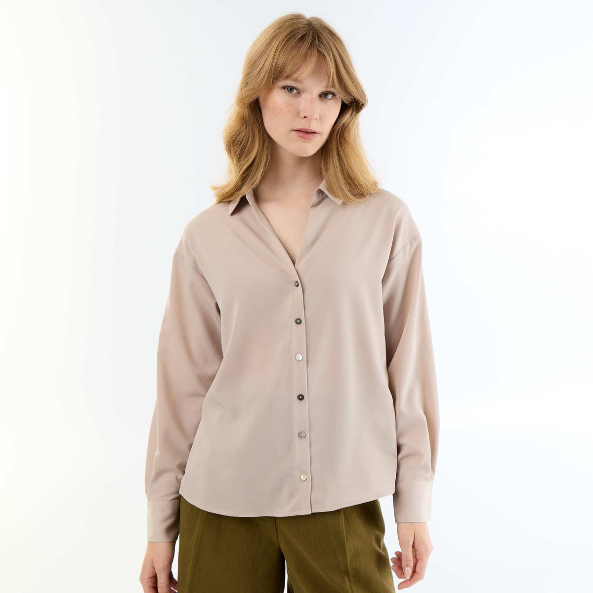 Chemisier fluide uni BEIGE