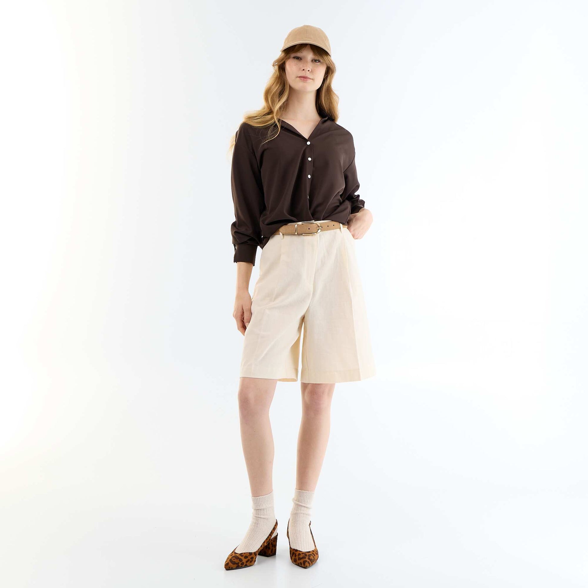 Chemisier fluide uni MARRON